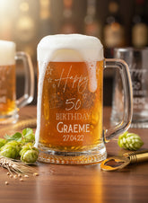 Personalised 50th Birthday Engraved Pint Beer Tankard Glass with Stars personalised beer glasses ukgiftstoreonline