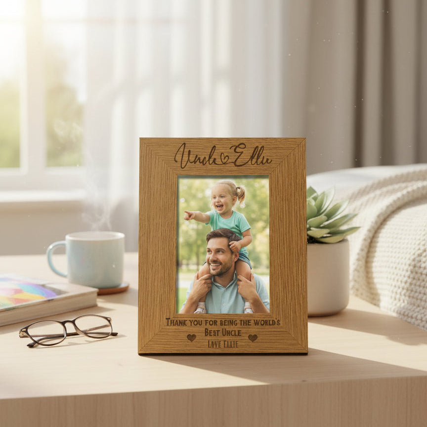 Personalised Best Uncle With Name Engraved Wooden Portrait Photo Frame Gift personalised photo frames ukgiftstoreonline 4 x 6 Inch