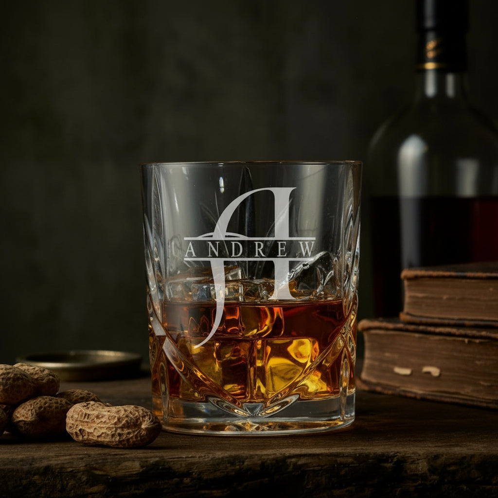 Personalised Custom Engraved Crystal Cut Whiskey Glass With name and Letter Personalised Whiskey Glass ukgiftstoreonline