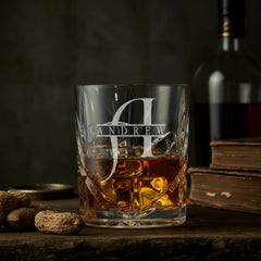 Personalised Custom Engraved Crystal Cut Whiskey Glass With name and Letter Personalised Whiskey Glass ukgiftstoreonline