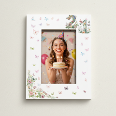 21st Birthday Photo Picture Frame Gift For Her With Butterflies and Flowers Photo Frame ukgiftstoreonline