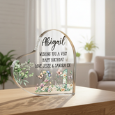 Personalised 21st Birthday Gift Heart Block in Silk Lined Gift Box With Flowers and Butterflies Acrylic Glass Gift ukgiftstoreonline