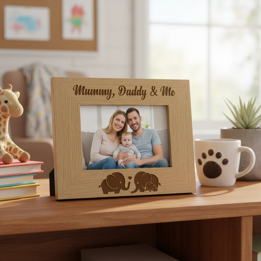 Mummy Daddy and Me Engraved Wooden Photo Frame Gift Daddy Photo Frame ukgiftstoreonline