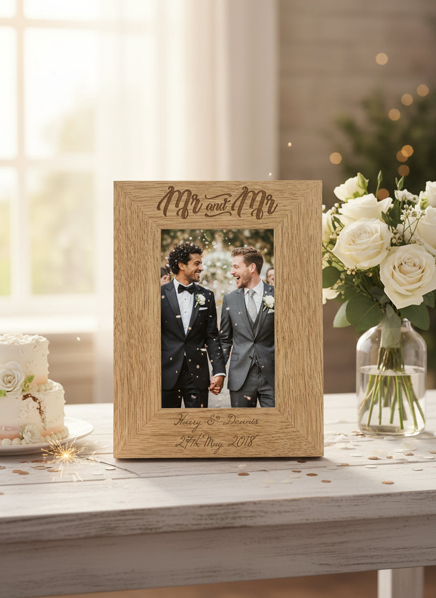 Personalised Engraved Mr and Mr Wooden Photo Frame Wedding Gift wedding photo frame ukgiftstoreonline 8 x 10 Inch