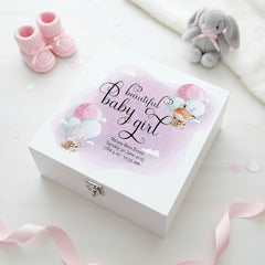 Personalised Baby Girl Keepsake Wooden Box Gift With Balloons Keepsake Boxes ukgiftstoreonline