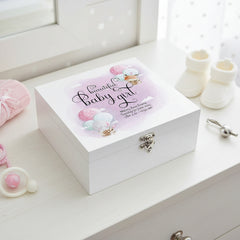 Personalised Baby Girl Keepsake Wooden Box Gift With Balloons Keepsake Boxes ukgiftstoreonline