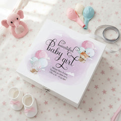 Personalised Baby Girl Keepsake Wooden Box Gift With Balloons Keepsake Boxes ukgiftstoreonline
