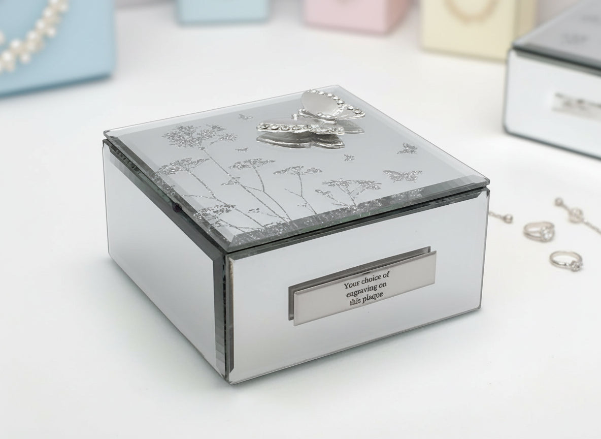 Personalised Beautiful Mirror Glass Butterfly Jewellery Box Gift For Her Personalised Jewellery Box ukgiftstoreonline