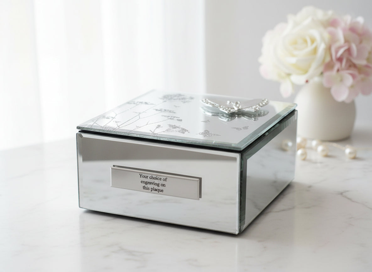 Personalised Beautiful Mirror Glass Butterfly Jewellery Box Gift For Her Personalised Jewellery Box ukgiftstoreonline