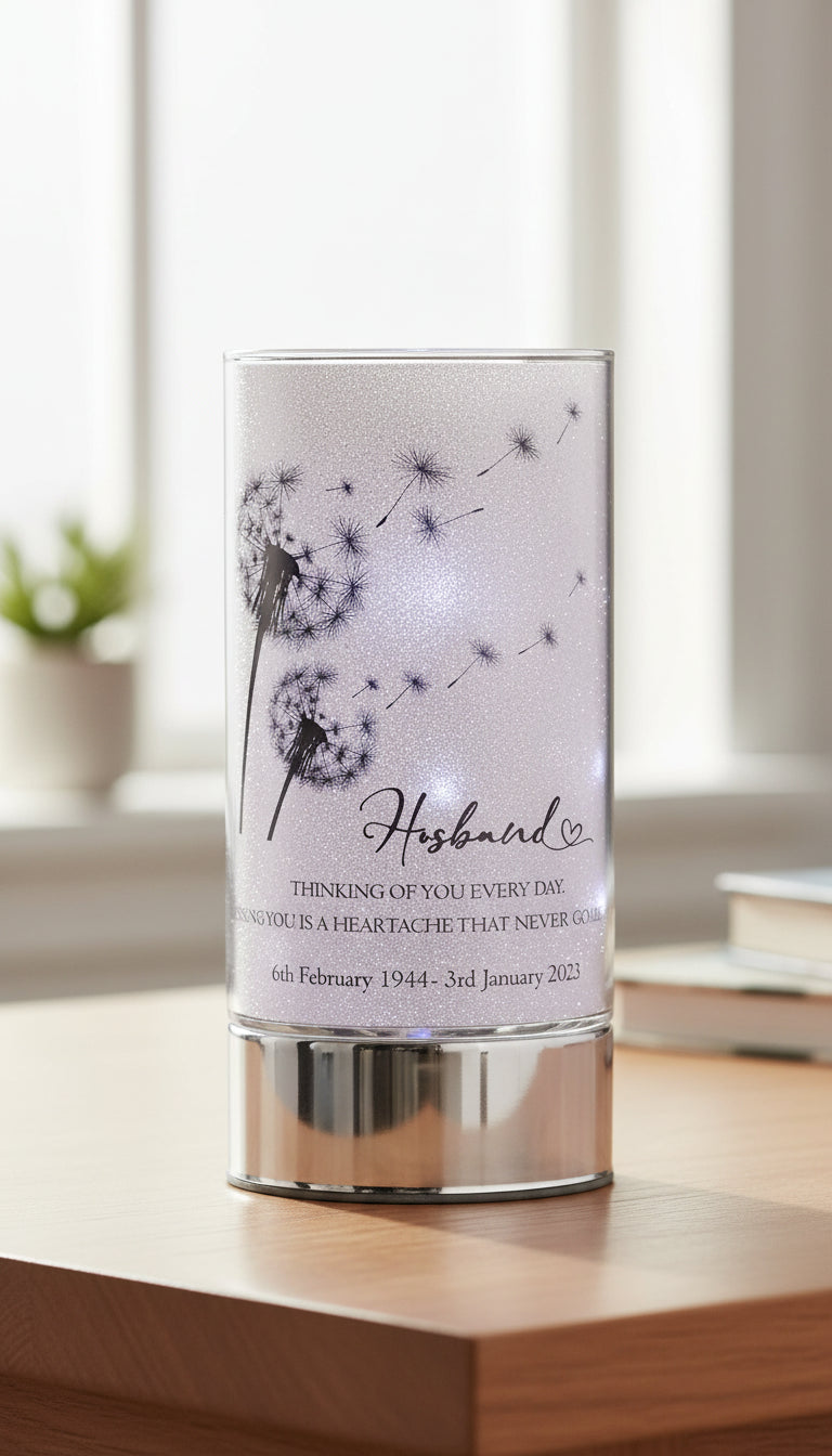 Personalised Husband In Loving Memory Led Lamp With Dandelions Sympathy Gift Personalised Lights ukgiftstoreonline