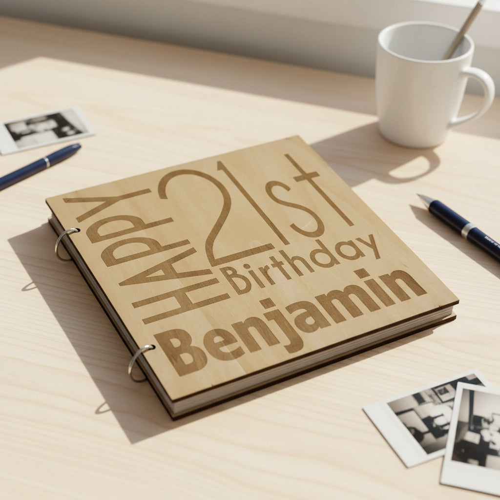 ukgiftstoreonline Personalised 21st Birthday Engraved Large Wooden Scrapbook Photo Album Scrapbook Guest Book ukgiftstoreonline