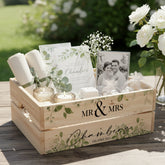 Personalised Green Leaf Wedding Crate, Wooden Crate, Wedding Hamper Decor Mr and Mrs Wedding Gift storage crate ukgiftstoreonline