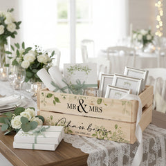 Personalised Green Leaf Wedding Crate, Wooden Crate, Wedding Hamper Decor Mr and Mrs Wedding Gift storage crate ukgiftstoreonline