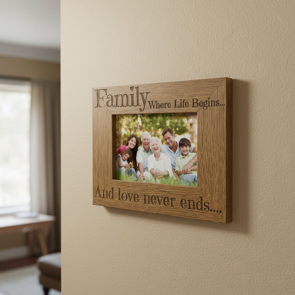 Family Where Life Begins and Love Never Ends Wooden Photo Frame Gift Family Photo frame ukgiftstoreonline