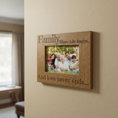 Family Where Life Begins and Love Never Ends Wooden Photo Frame Gift Family Photo frame ukgiftstoreonline