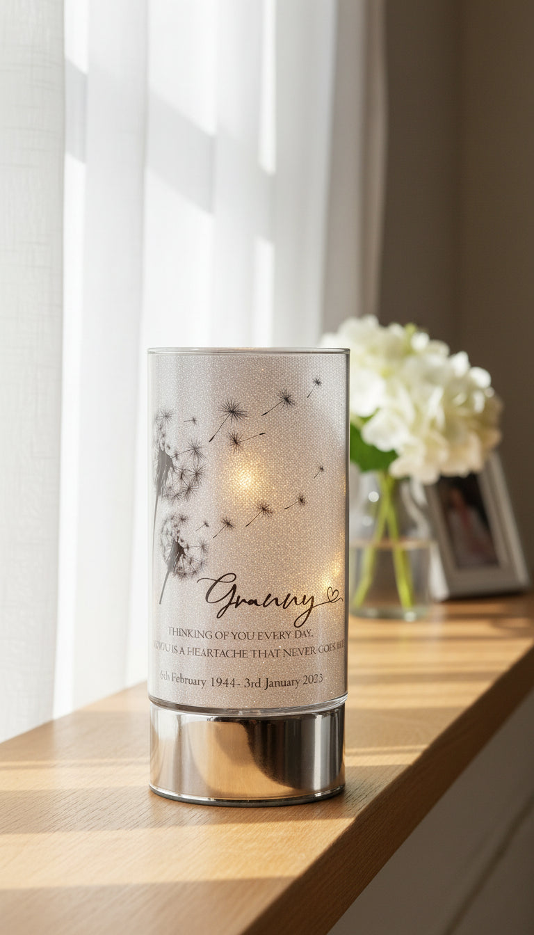 Personalised Granny In Loving Memory Led Lamp With Dandelions Sympathy Gift Personalised Lights ukgiftstoreonline