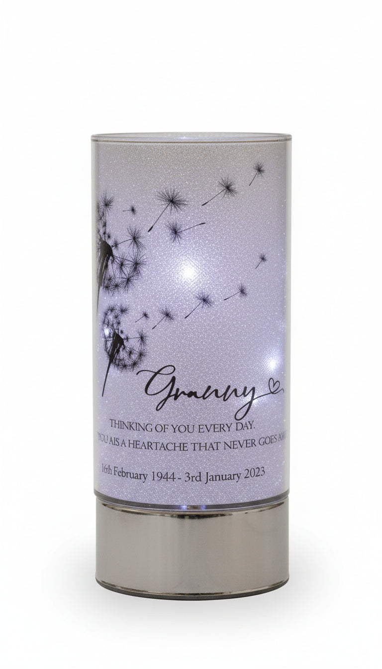 Personalised Granny In Loving Memory Led Lamp With Dandelions Sympathy Gift Personalised Lights ukgiftstoreonline