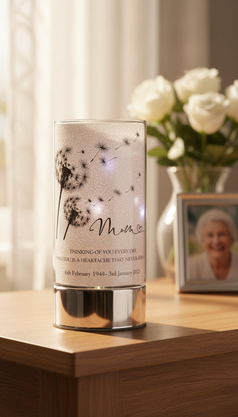 Personalised Mum In Loving Memory Led Lamp With Dandelions Sympathy Gift Personalised Lights ukgiftstoreonline