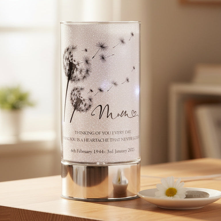 Personalised Mum In Loving Memory Led Lamp With Dandelions Sympathy Gift Personalised Lights ukgiftstoreonline
