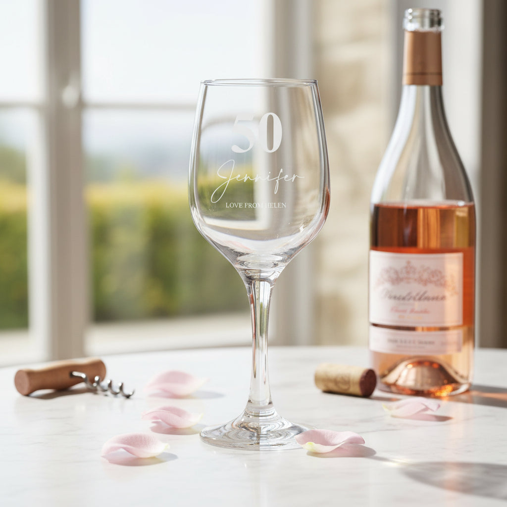 Personalised 50th Birthday Engraved Wine Glass Gift Name & Sentiment Personalised Wine Glasses ukgiftstoreonline