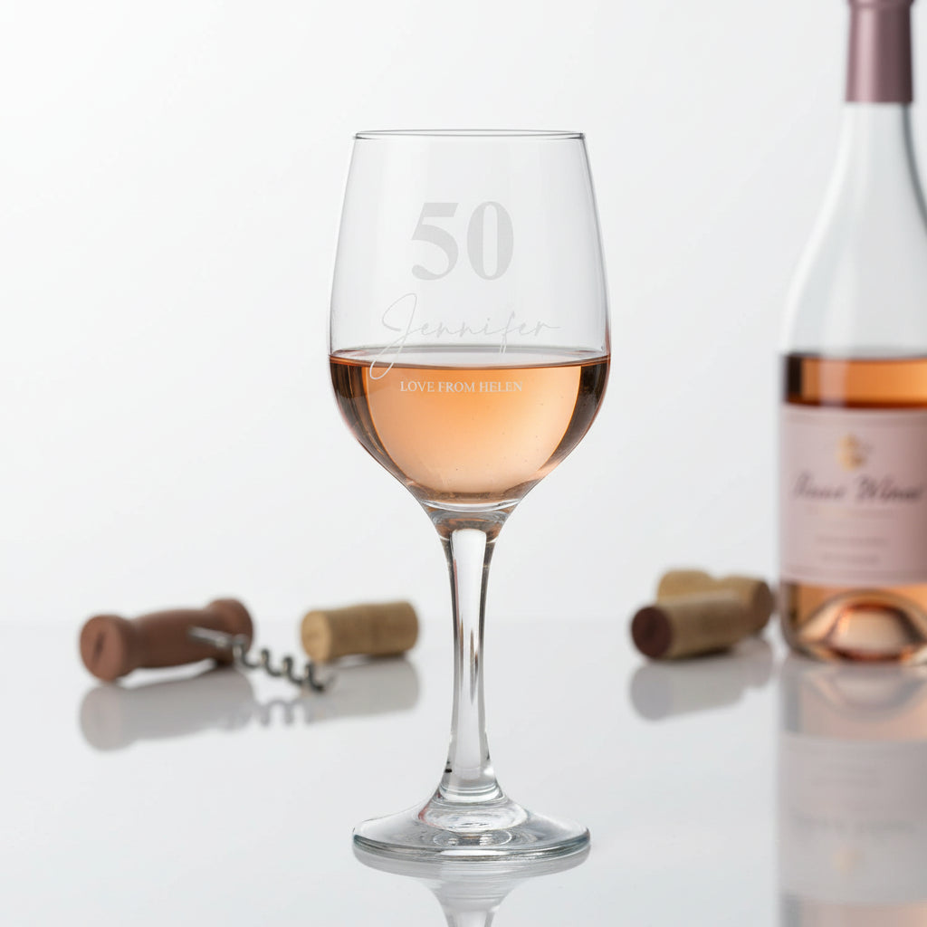 Personalised 50th Birthday Engraved Wine Glass Gift Name & Sentiment Personalised Wine Glasses ukgiftstoreonline
