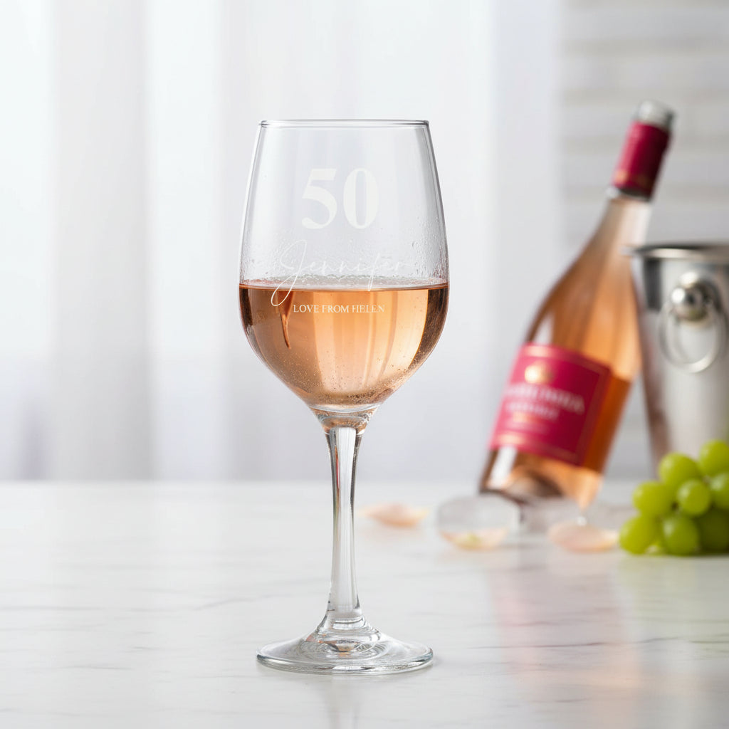 Personalised 50th Birthday Engraved Wine Glass Gift Name & Sentiment Personalised Wine Glasses ukgiftstoreonline