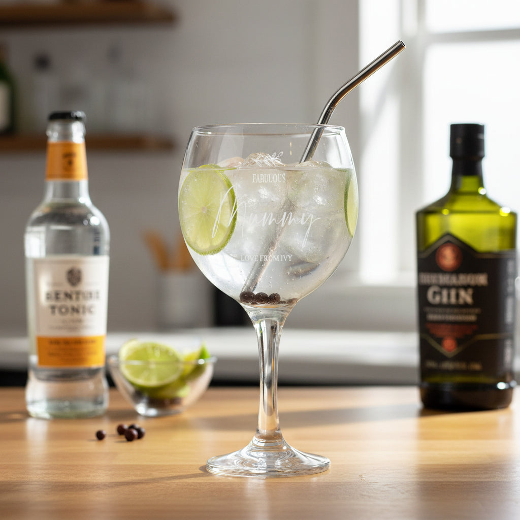 Personalised Mummy Gin and Tonic Engraved Glass with Sentiment Gift Boxed Personalised Gin Glass ukgiftstoreonline