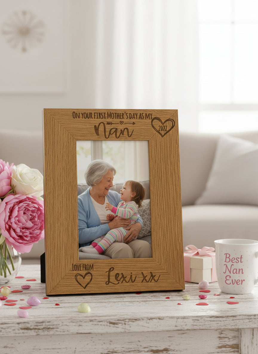 Personalised First Mothers Day as a Nan Engraved Photo Frame Portrait Photo Frame ukgiftstoreonline