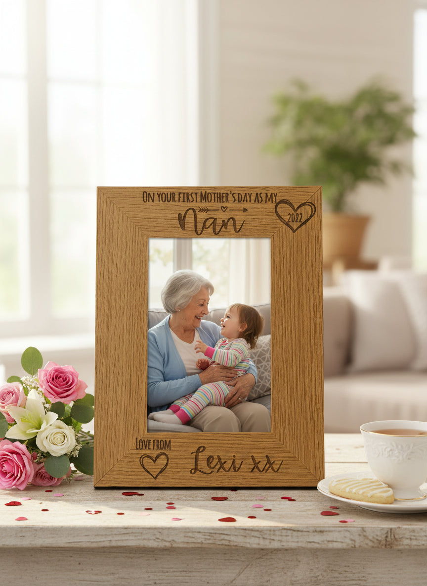 Personalised First Mothers Day as a Nan Engraved Photo Frame Portrait Photo Frame ukgiftstoreonline