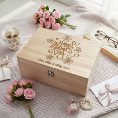 Personalised Large Mothers Day Flower Design Wooden Keepsake Box Keepsake Memory Box Raised Words