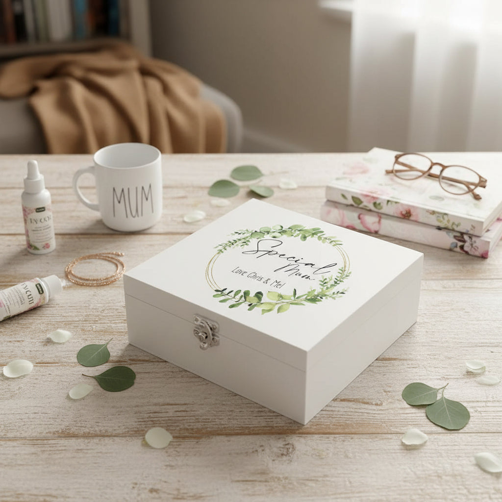 Personalised Special Mum Wreath Design Keepsake Luxury Wooden Box Keepsake Wooden Box ukgiftstoreonline