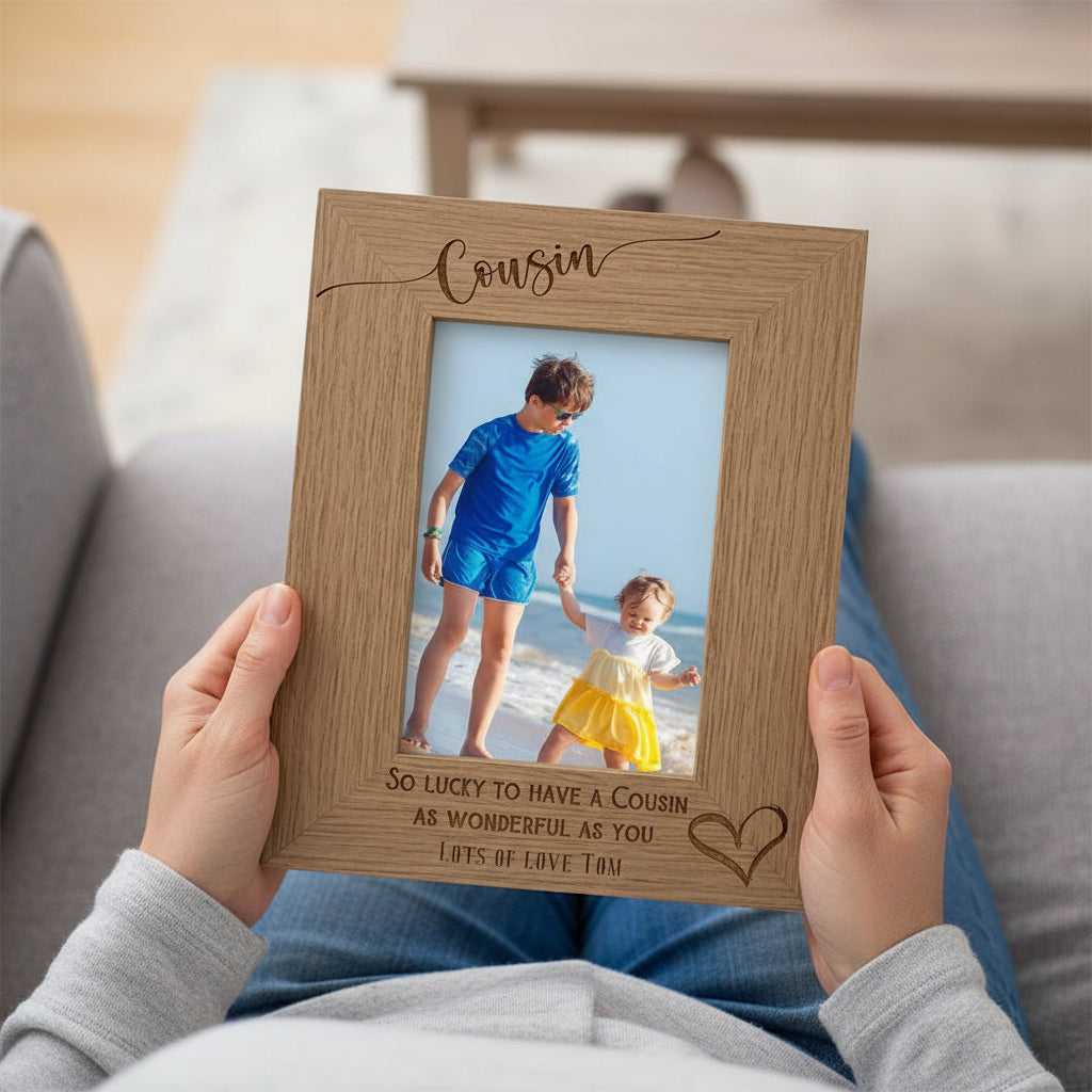 Personalised Cousin Love Heart Engraved Portrait Photo Frame Gift personalised photo frames ukgiftstoreonline