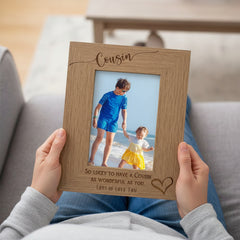 Personalised Cousin Love Heart Engraved Portrait Photo Frame Gift personalised photo frames ukgiftstoreonline