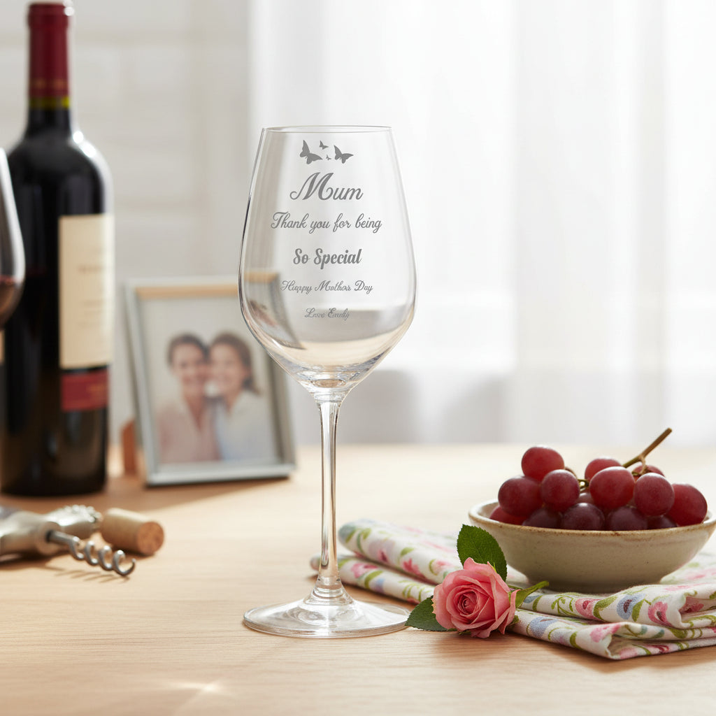 Thank you Mum Gift Personalised Engraved Wine Glass For Mothers Day, Birthday or Christmas Personalised Wine Glasses ukgiftstoreonline