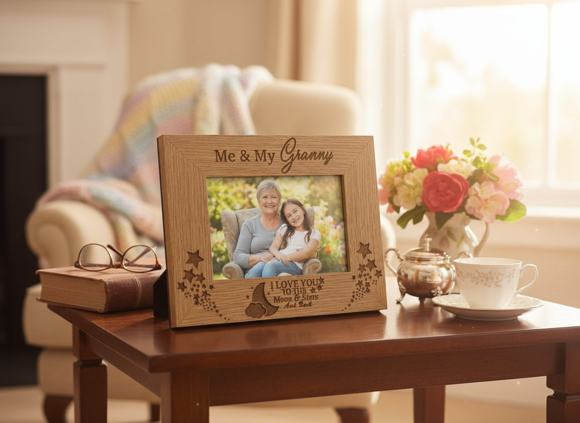 Me and My Granny Love You To The Moon Oak Wood Finish Engraved Photo Frame Gift Photo Frame ukgiftstoreonline