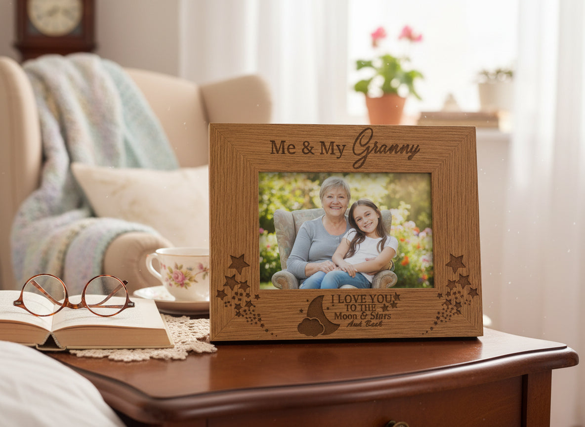 Me and My Granny Love You To The Moon Oak Wood Finish Engraved Photo Frame Gift Photo Frame ukgiftstoreonline