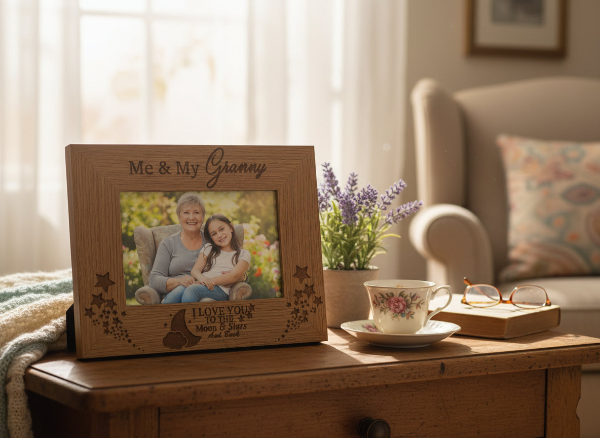 Me and My Granny Love You To The Moon Oak Wood Finish Engraved Photo Frame Gift Photo Frame ukgiftstoreonline