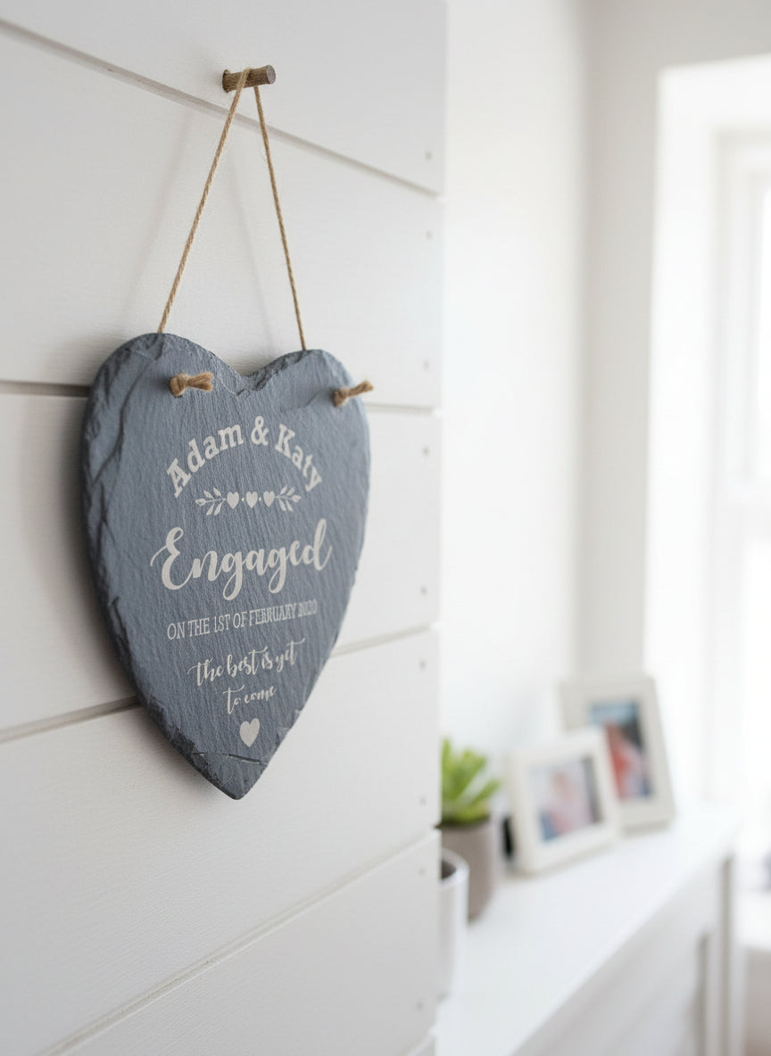 Engagement Gift Personalised Engraved Slate Heart Stone Personalised Engagement Gift ukgiftstoreonline