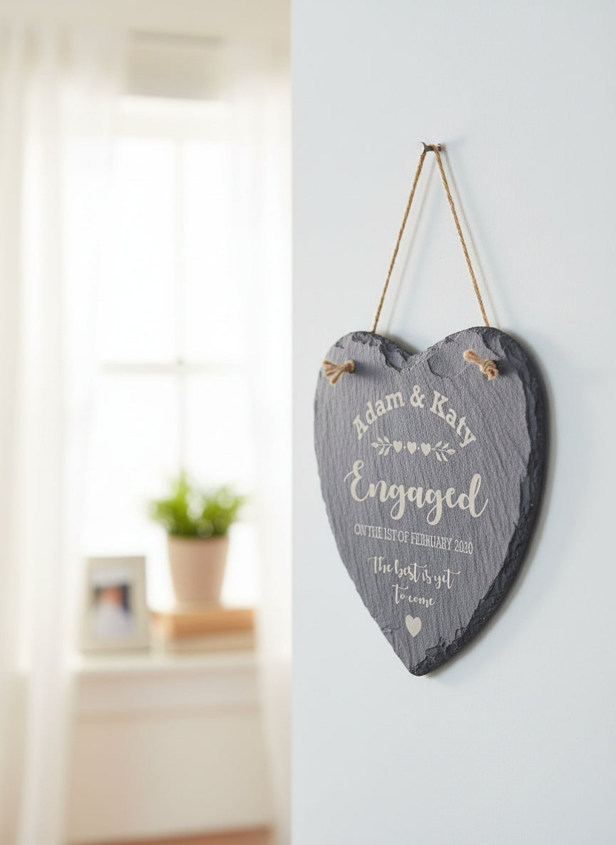 Engagement Gift Personalised Engraved Slate Heart Stone Personalised Engagement Gift ukgiftstoreonline
