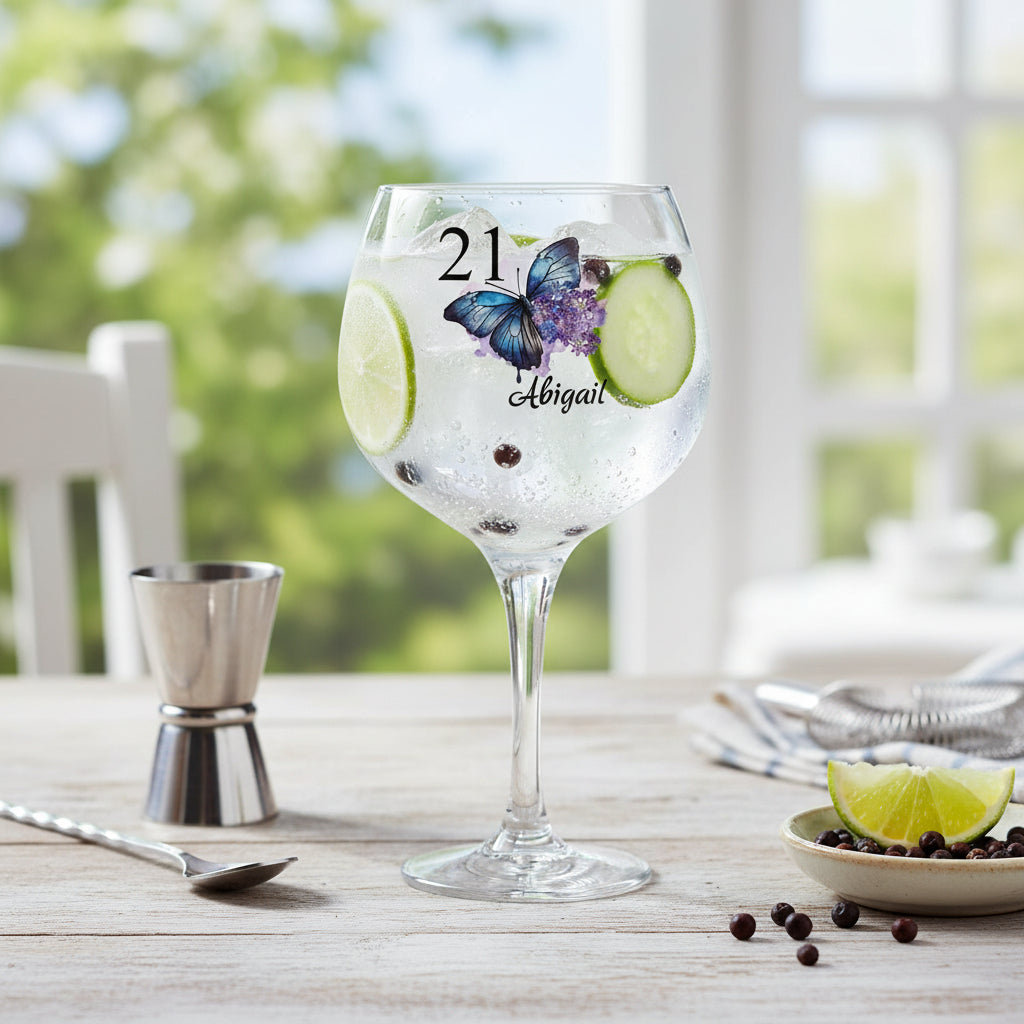 Personalised Personalised 21st Birthday Floral Cocktail Gin Glass Gift For Her Personalised Gin Glasses ukgiftstoreonline