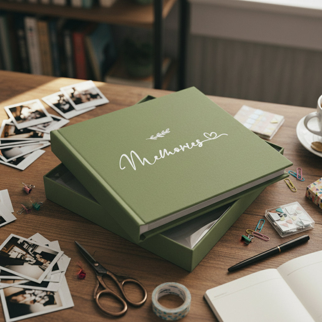 Memories Olive Green Photo Album With Leaf Design For 50 x 6 by 4 Photos photo album ukgiftstoreonline