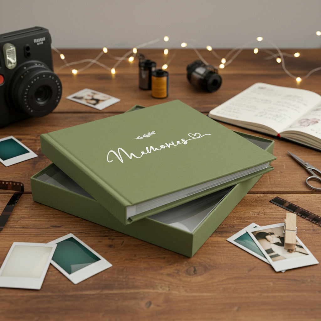 Memories Olive Green Photo Album With Leaf Design For 50 x 6 by 4 Photos photo album ukgiftstoreonline