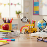 Personalised Teacher Crystal Glass Clock Gift With Painted Rainbow Personalised Crystal Glass ukgiftstoreonline