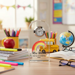 Personalised Teacher Crystal Glass Clock Gift With Painted Rainbow Personalised Crystal Glass ukgiftstoreonline
