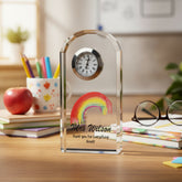 Personalised Teacher Crystal Glass Clock Gift With Painted Rainbow Personalised Crystal Glass ukgiftstoreonline