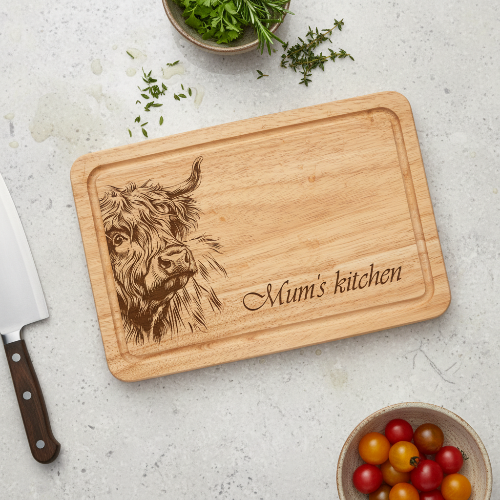 Highland Cow Themed Laser Engraved Chopping Board with Optional Personalised Name Or Message chopping Board ukgiftstoreonline