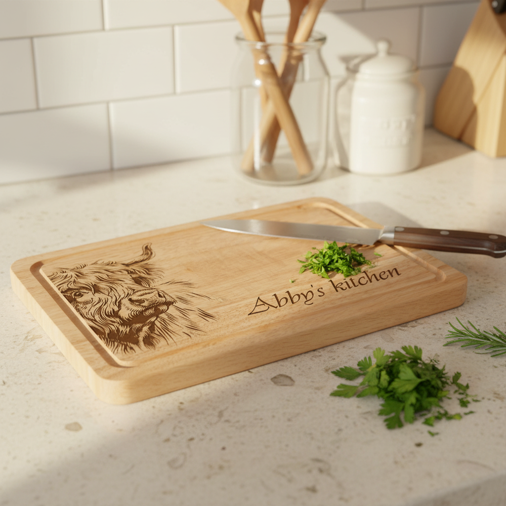 Highland Cow Themed Laser Engraved Chopping Board with Optional Personalised Name Or Message chopping Board ukgiftstoreonline