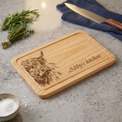 Highland Cow Themed Laser Engraved Chopping Board with Optional Personalised Name Or Message chopping Board ukgiftstoreonline