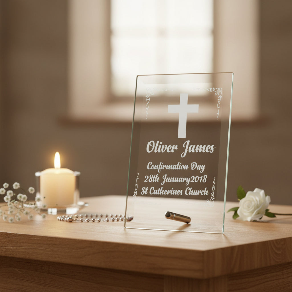 Personalised Confirmation Day Gift Keepsake Glass Plaque Gift Personalised Crystal Glass ukgiftstoreonline