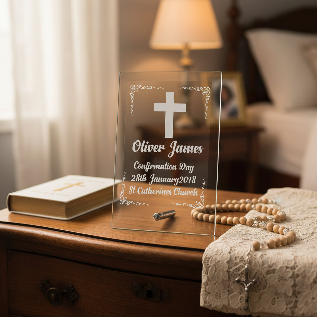 Personalised Confirmation Day Gift Keepsake Glass Plaque Gift Personalised Crystal Glass ukgiftstoreonline